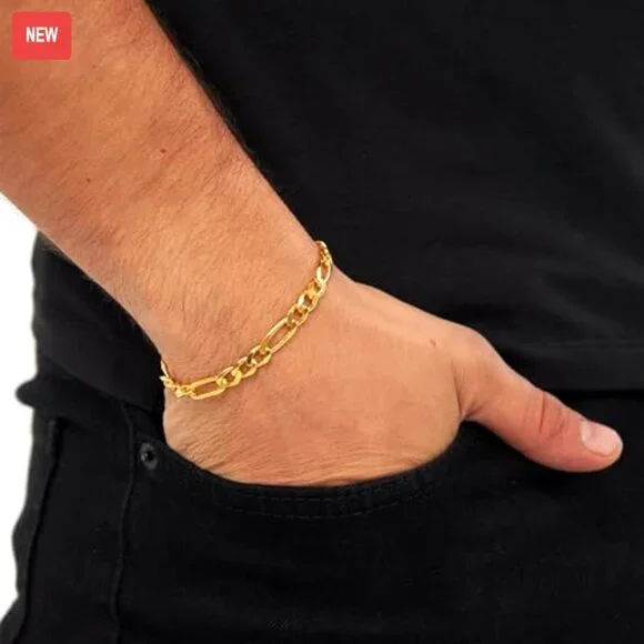 14K Gold Figaro Bracelet 7mm Unisex 7-8.5 Inch Hypoallergenic Chain